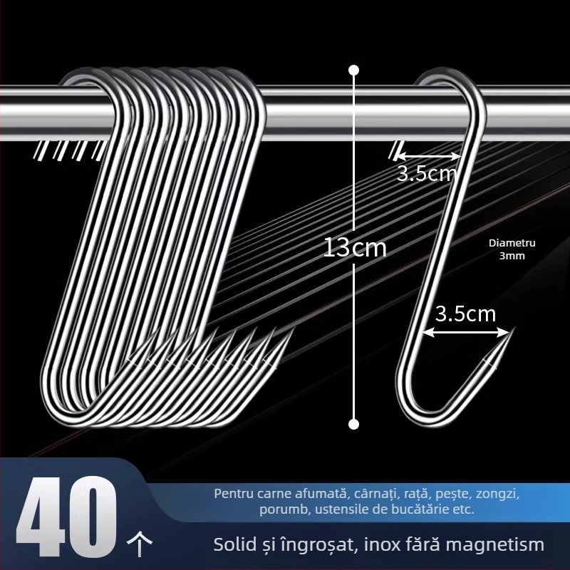 Cârlig de carne din oțel inoxidabil, în formă de S, pentru carne uscată, pește și cârnați, placare electrolitică, 170 g, stil modern minimalist