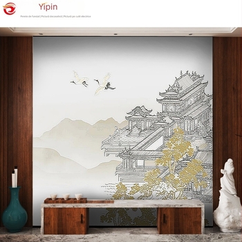 Panou mural din pânză pentru perete, stil nou chinezesc, textură 3D a peisajului abstract, procesare personalizabilă, potrivit pentru sufragerie, studiu și spații comerciale