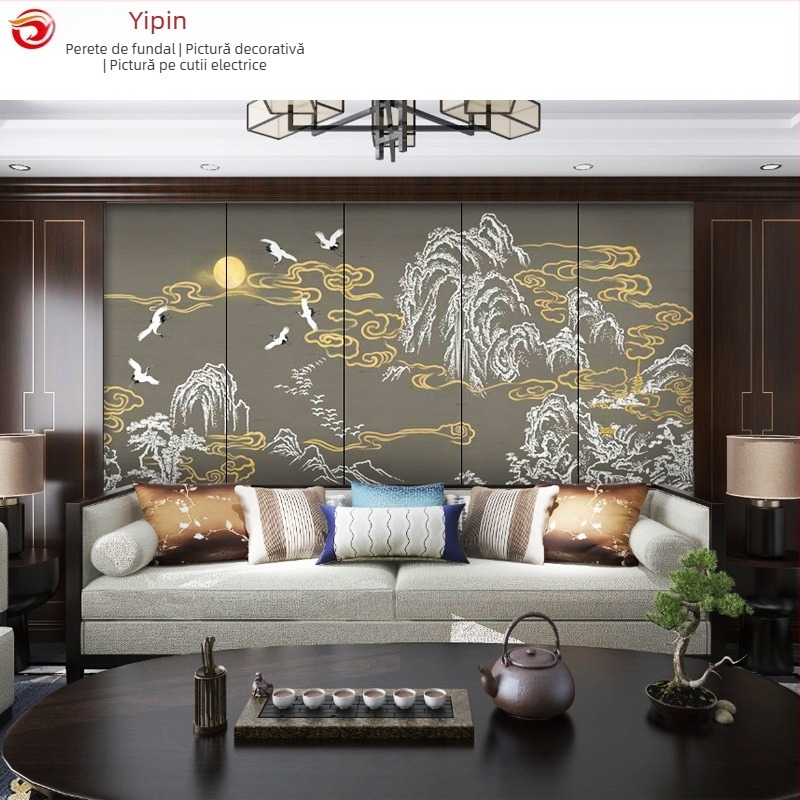 Panou mural din pânză pentru perete, stil nou chinezesc, textură 3D a peisajului abstract, procesare personalizabilă, potrivit pentru sufragerie, studiu și spații comerciale