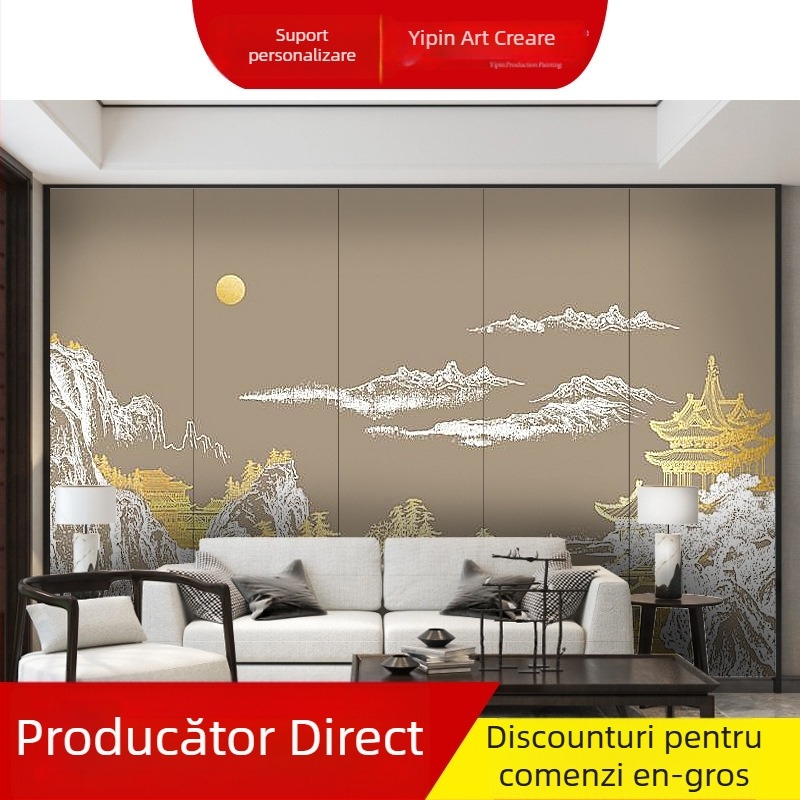 Panou mural din pânză pentru perete, stil nou chinezesc, textură 3D a peisajului abstract, procesare personalizabilă, potrivit pentru sufragerie, studiu și spații comerciale