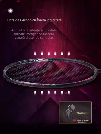 Li-Ning rachetă badminton – Cadru din fibră de carbon, Greutate 80–84 g, Mâner G5, Tip drept, Potrivita pentru începători și intermediari, pentru badminton și tenis de masă