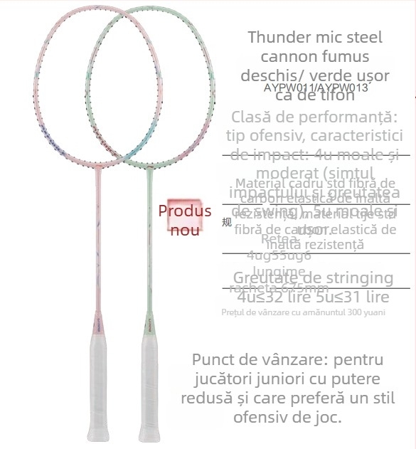 Li-Ning rachetă badminton – Cadru din fibră de carbon, Greutate 80–84 g, Mâner G5, Tip drept, Potrivita pentru începători și intermediari, pentru badminton și tenis de masă