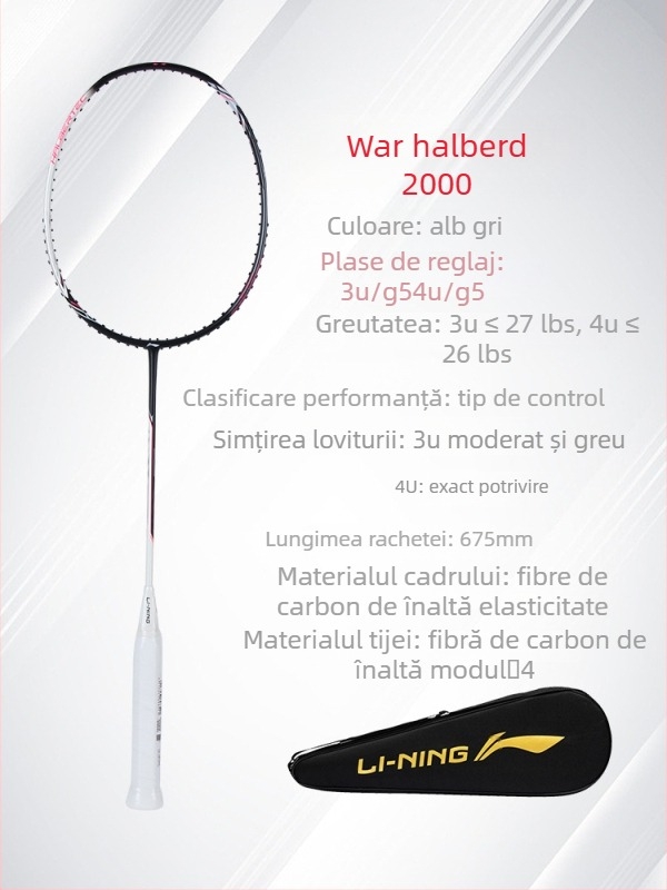 Li-Ning rachetă badminton – Cadru din fibră de carbon, Greutate 80–84 g, Mâner G5, Tip drept, Potrivita pentru începători și intermediari, pentru badminton și tenis de masă