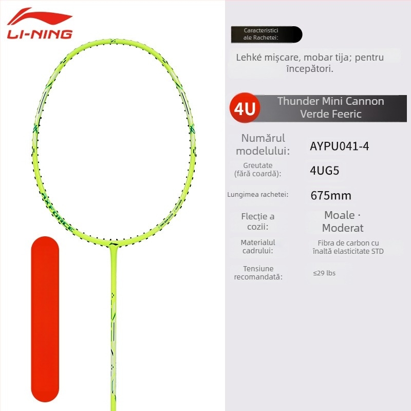 Li-Ning rachetă badminton – Cadru din fibră de carbon, Greutate 80–84 g, Mâner G5, Tip drept, Potrivita pentru începători și intermediari, pentru badminton și tenis de masă