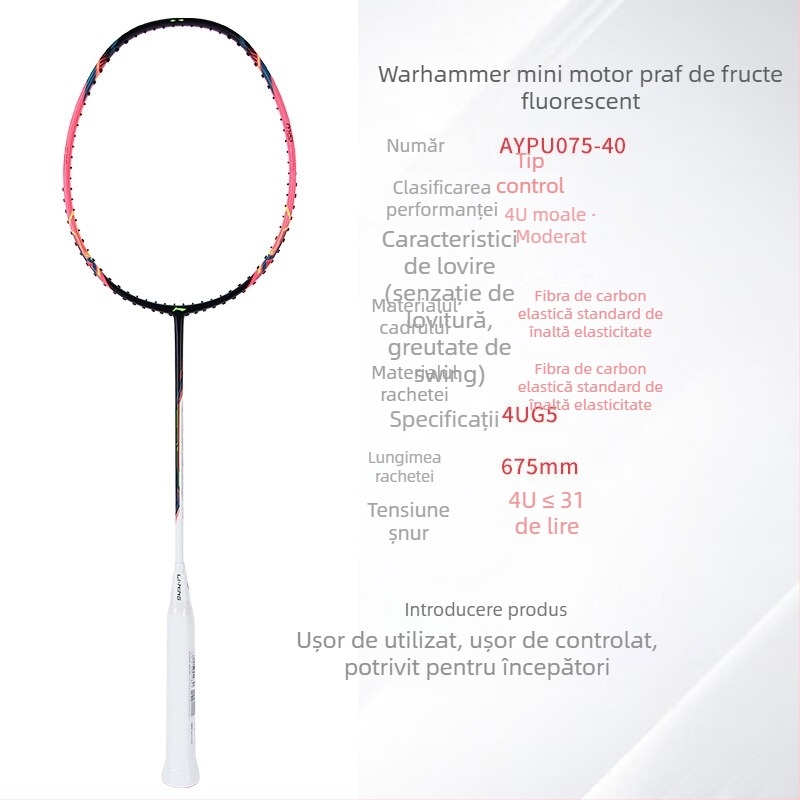 Li-Ning rachetă badminton – Cadru din fibră de carbon, Greutate 80–84 g, Mâner G5, Tip drept, Potrivita pentru începători și intermediari, pentru badminton și tenis de masă