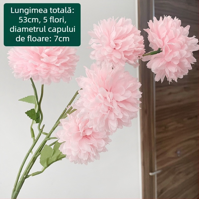 Crizantema de mătase cu cinci capete - floare artificială pentru exterior, decor de casă, recuzită pentru fotografie; marca Zixu, cod 2