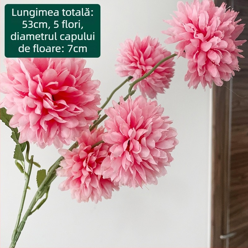 Crizantema de mătase cu cinci capete - floare artificială pentru exterior, decor de casă, recuzită pentru fotografie; marca Zixu, cod 2
