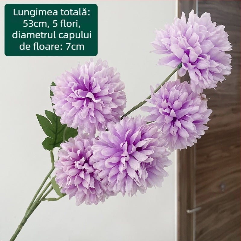 Crizantema de mătase cu cinci capete - floare artificială pentru exterior, decor de casă, recuzită pentru fotografie; marca Zixu, cod 2