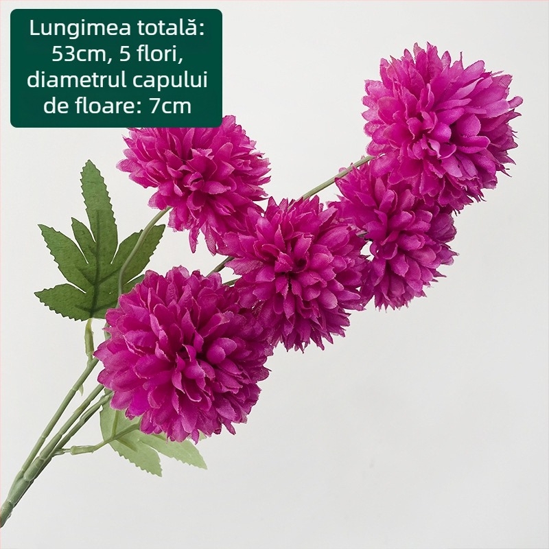 Crizantema de mătase cu cinci capete - floare artificială pentru exterior, decor de casă, recuzită pentru fotografie; marca Zixu, cod 2