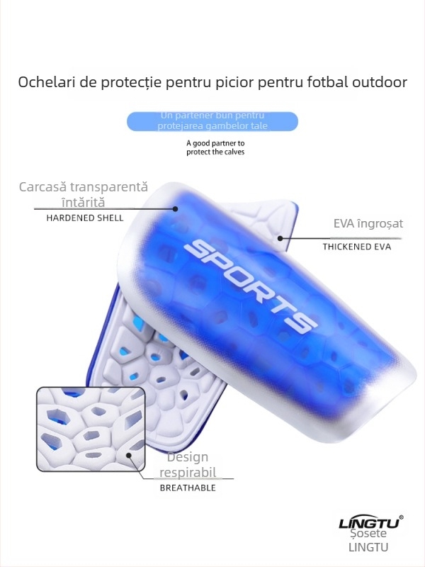 Protecție tibie fotbal, placă din plastic, brand Leading the Way, categorie protecție picior, etichetă privată licențiată