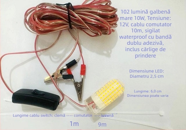 Lumină subacvatică pentru pescuit - LED, 12V, impermeabilă, luminozitate înaltă