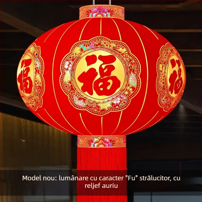 Felinar din țesătură flocată, formă rotundă, ștanțare la cald, marcă Zifu, stil clasic