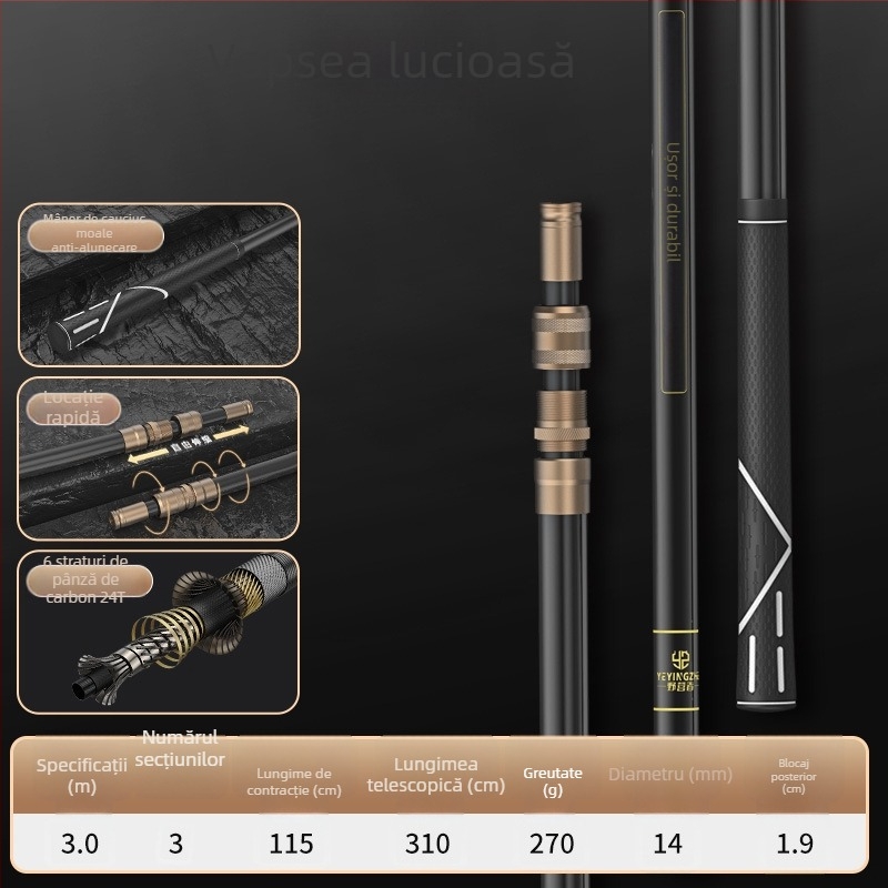 Set de plasă de pescuit din carbon telescopic – ultra-ușor, rigid, plasă cu ochi fini, pliabil, încărcare 100 kg