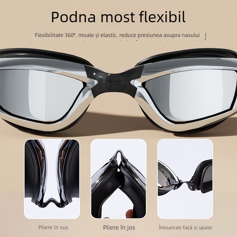 Set ochelari înot și șapcă pentru adulți – anti-fog, ramă mare, lentile PC, rezistent la apă