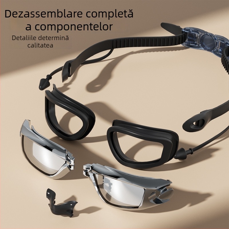 Set ochelari înot și șapcă pentru adulți – anti-fog, ramă mare, lentile PC, rezistent la apă