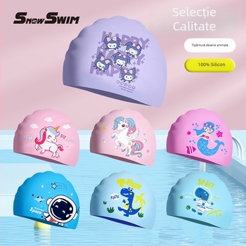 SnowSwim șapcă de înot din silicon cu model desen animat pentru copii, potrivită pentru înot și activități acvatice