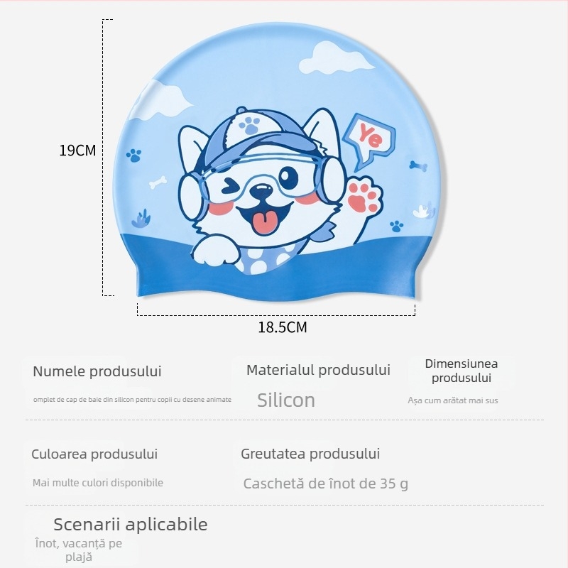 SnowSwim șapcă de înot din silicon cu model desen animat pentru copii, potrivită pentru înot și activități acvatice