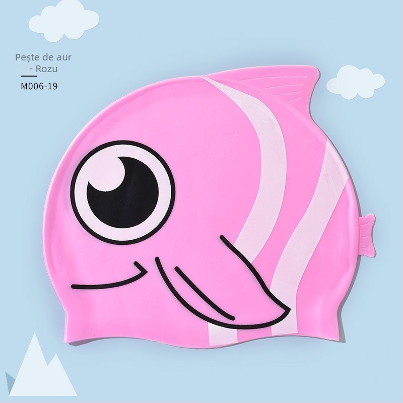 Șapcă de înot pentru copii din silicon, imprimeu cu pește auriu, impermeabilă, elasticitate ridicată, confortabilă pentru păr lung