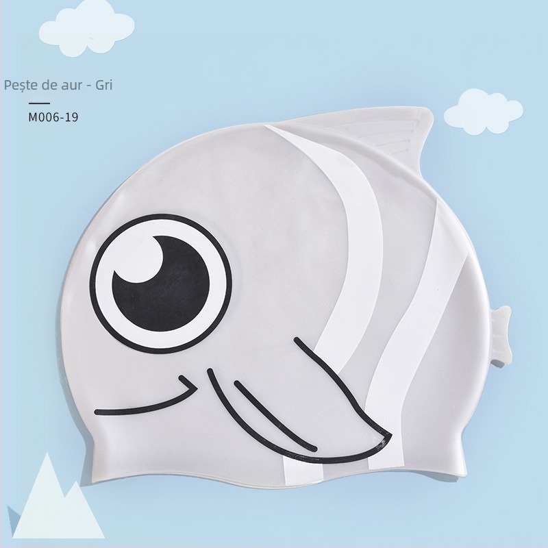 Șapcă de înot pentru copii din silicon, imprimeu cu pește auriu, impermeabilă, elasticitate ridicată, confortabilă pentru păr lung