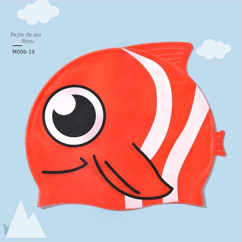 Șapcă de înot pentru copii din silicon, imprimeu cu pește auriu, impermeabilă, elasticitate ridicată, confortabilă pentru păr lung