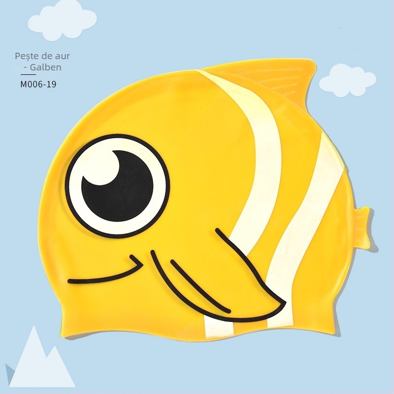 Șapcă de înot pentru copii din silicon, imprimeu cu pește auriu, impermeabilă, elasticitate ridicată, confortabilă pentru păr lung