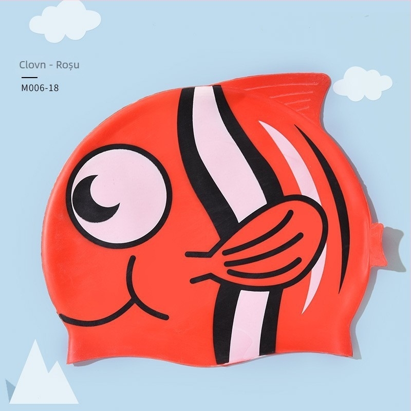 Șapcă de înot pentru copii din silicon, imprimeu cu pește auriu, impermeabilă, elasticitate ridicată, confortabilă pentru păr lung