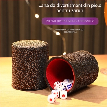 Set de cupe pentru zaruri din piele, interior căptușit cu fleece, margini rotunjite, cutie cu 100 de bucăți, pentru șah și jocuri de cărți