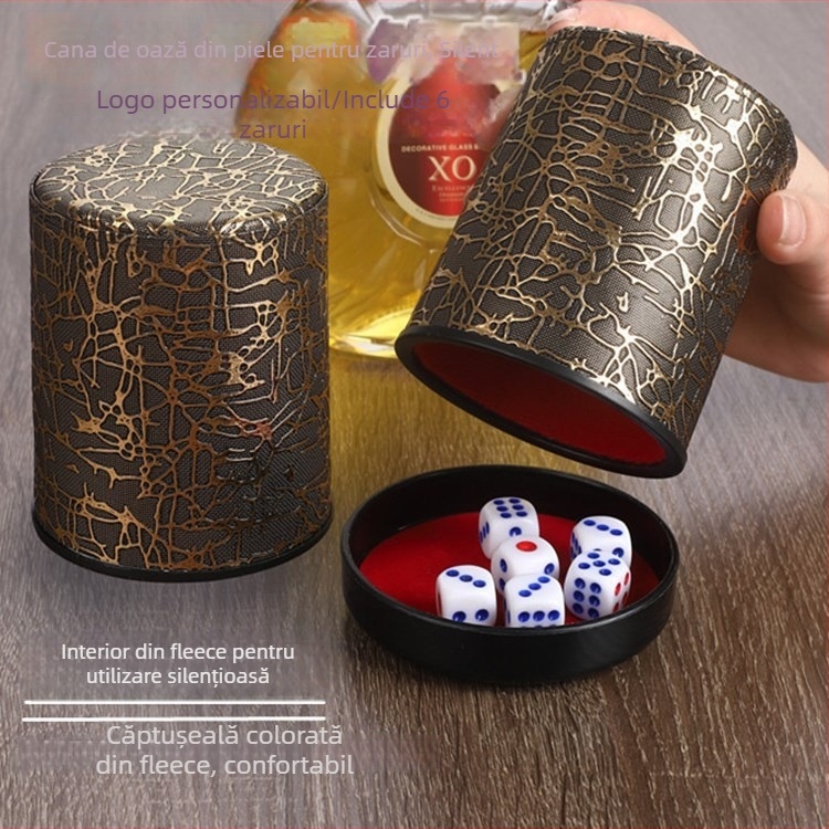 Set de cupe pentru zaruri din piele, interior căptușit cu fleece, margini rotunjite, cutie cu 100 de bucăți, pentru șah și jocuri de cărți