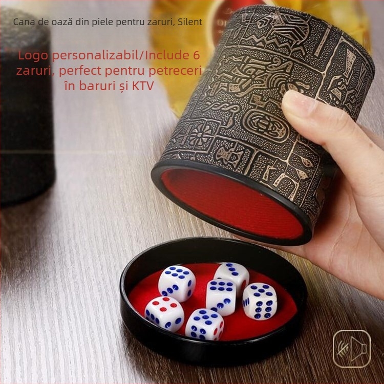 Set de cupe pentru zaruri din piele, interior căptușit cu fleece, margini rotunjite, cutie cu 100 de bucăți, pentru șah și jocuri de cărți