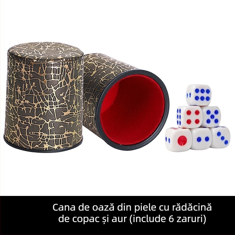 Set de cupe pentru zaruri din piele, interior căptușit cu fleece, margini rotunjite, cutie cu 100 de bucăți, pentru șah și jocuri de cărți