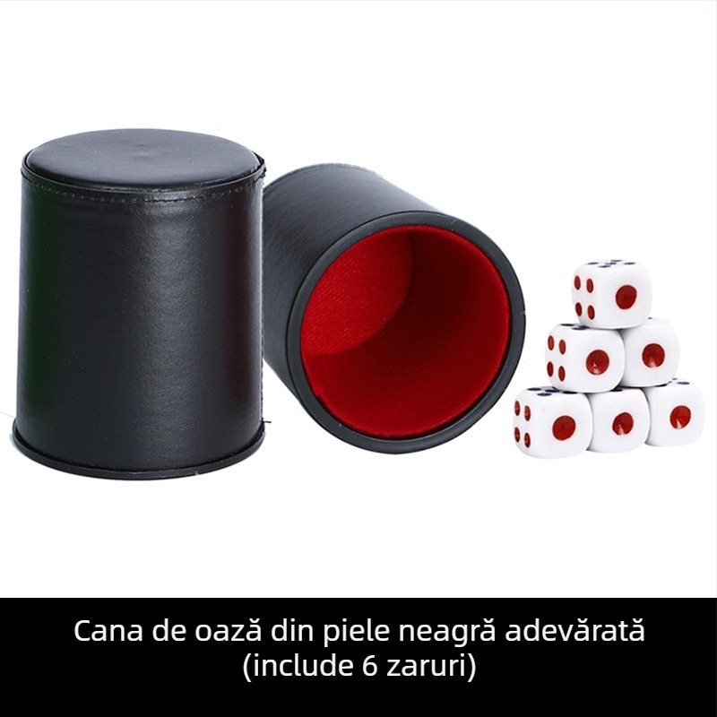 Set de cupe pentru zaruri din piele, interior căptușit cu fleece, margini rotunjite, cutie cu 100 de bucăți, pentru șah și jocuri de cărți