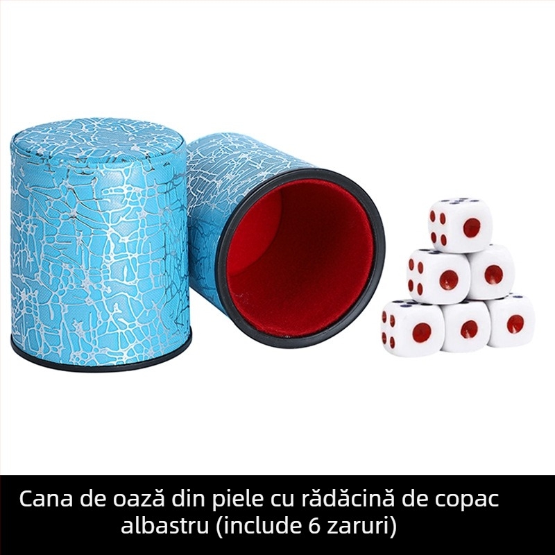 Set de cupe pentru zaruri din piele, interior căptușit cu fleece, margini rotunjite, cutie cu 100 de bucăți, pentru șah și jocuri de cărți