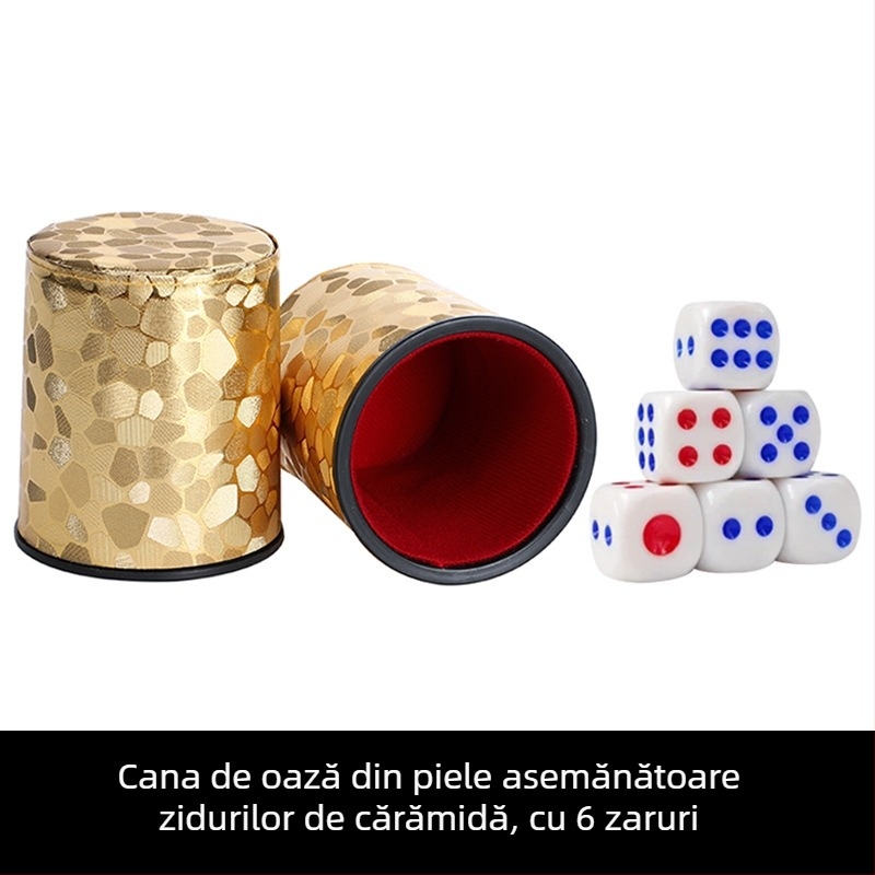 Set de cupe pentru zaruri din piele, interior căptușit cu fleece, margini rotunjite, cutie cu 100 de bucăți, pentru șah și jocuri de cărți