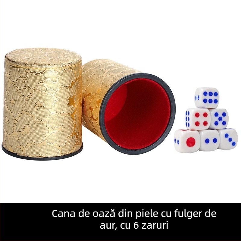 Set de cupe pentru zaruri din piele, interior căptușit cu fleece, margini rotunjite, cutie cu 100 de bucăți, pentru șah și jocuri de cărți