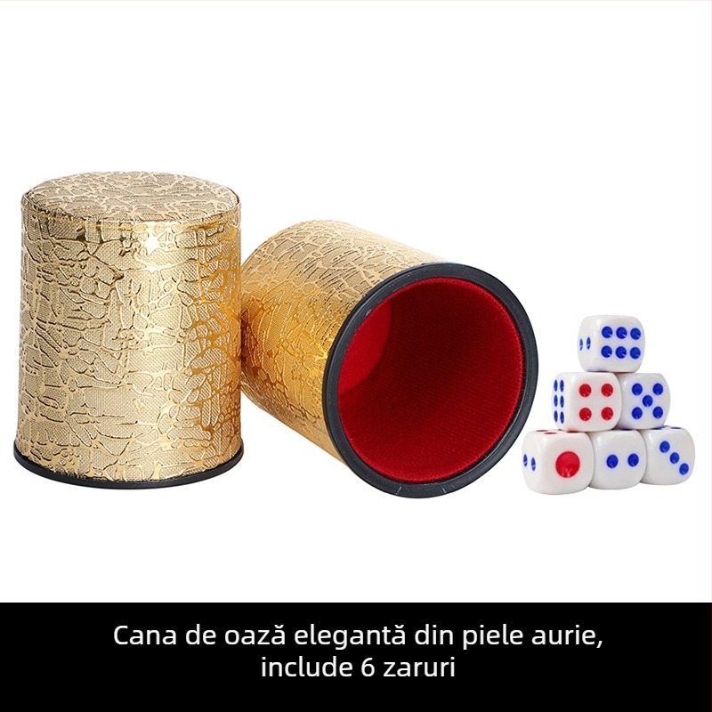 Set de cupe pentru zaruri din piele, interior căptușit cu fleece, margini rotunjite, cutie cu 100 de bucăți, pentru șah și jocuri de cărți