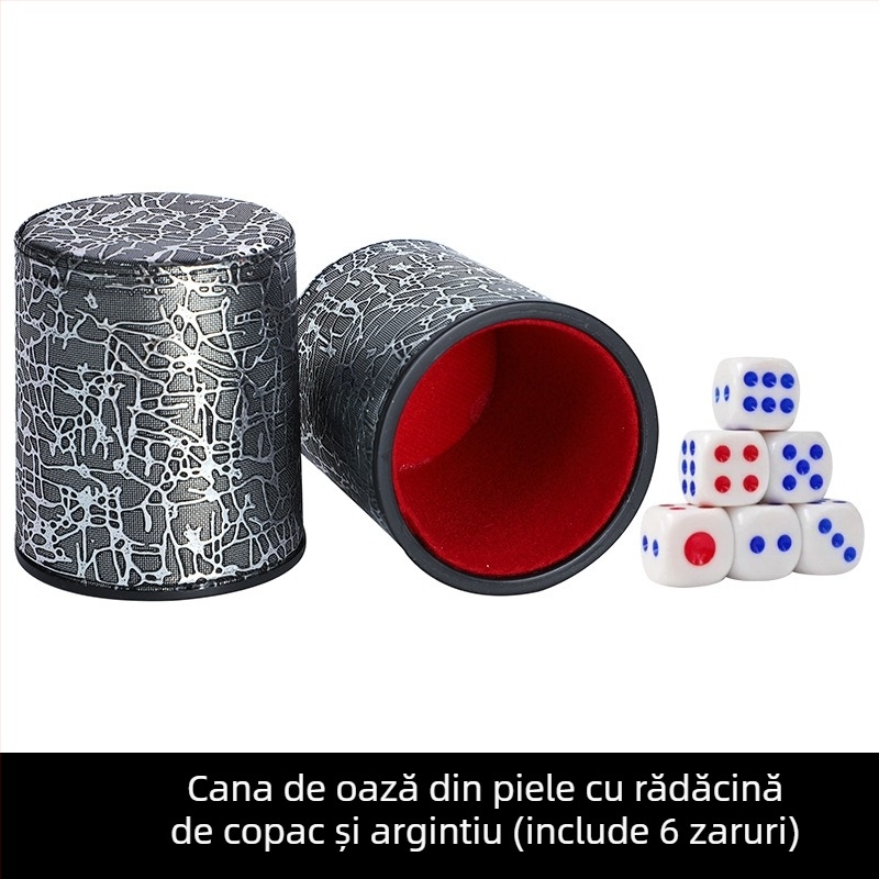 Set de cupe pentru zaruri din piele, interior căptușit cu fleece, margini rotunjite, cutie cu 100 de bucăți, pentru șah și jocuri de cărți