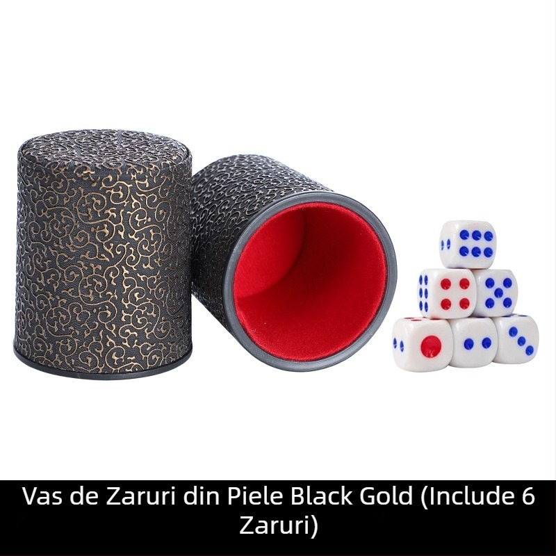 Set de cupe pentru zaruri din piele, interior căptușit cu fleece, margini rotunjite, cutie cu 100 de bucăți, pentru șah și jocuri de cărți