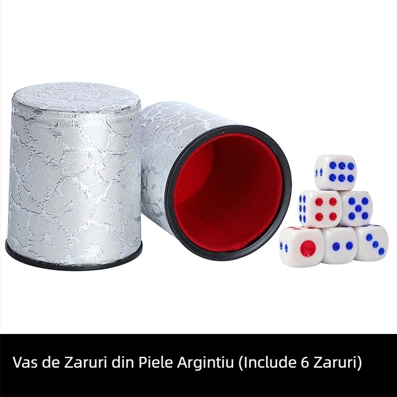 Set de cupe pentru zaruri din piele, interior căptușit cu fleece, margini rotunjite, cutie cu 100 de bucăți, pentru șah și jocuri de cărți