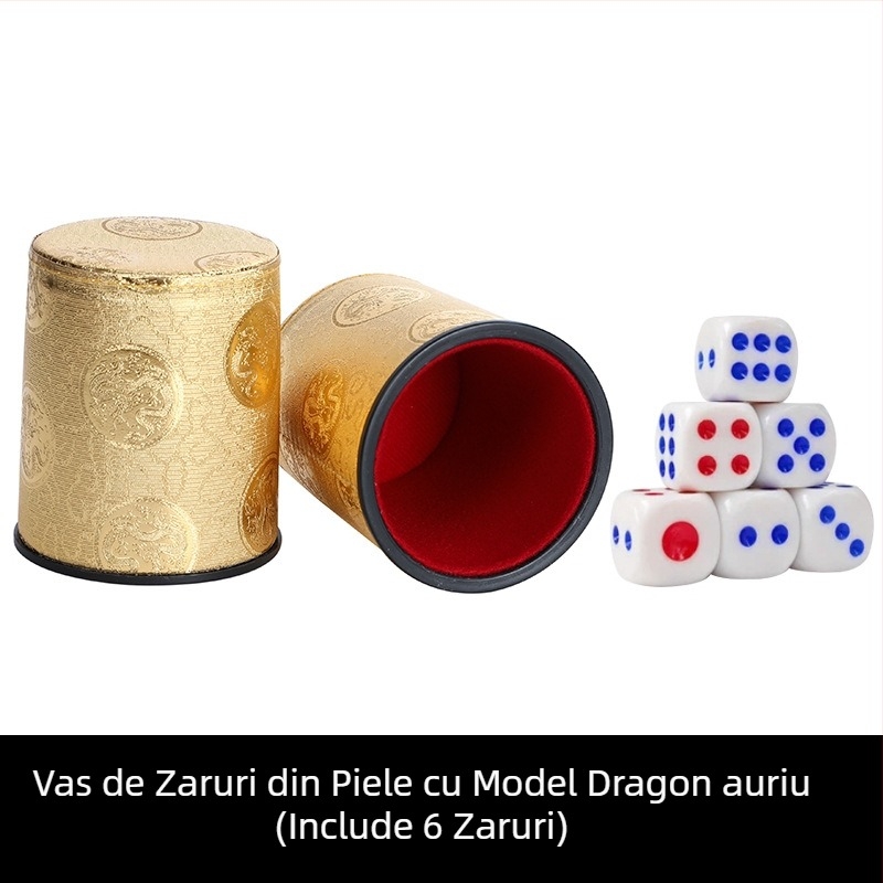 Set de cupe pentru zaruri din piele, interior căptușit cu fleece, margini rotunjite, cutie cu 100 de bucăți, pentru șah și jocuri de cărți