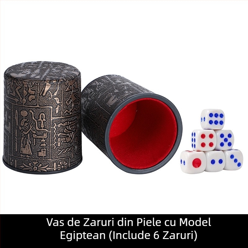 Set de cupe pentru zaruri din piele, interior căptușit cu fleece, margini rotunjite, cutie cu 100 de bucăți, pentru șah și jocuri de cărți