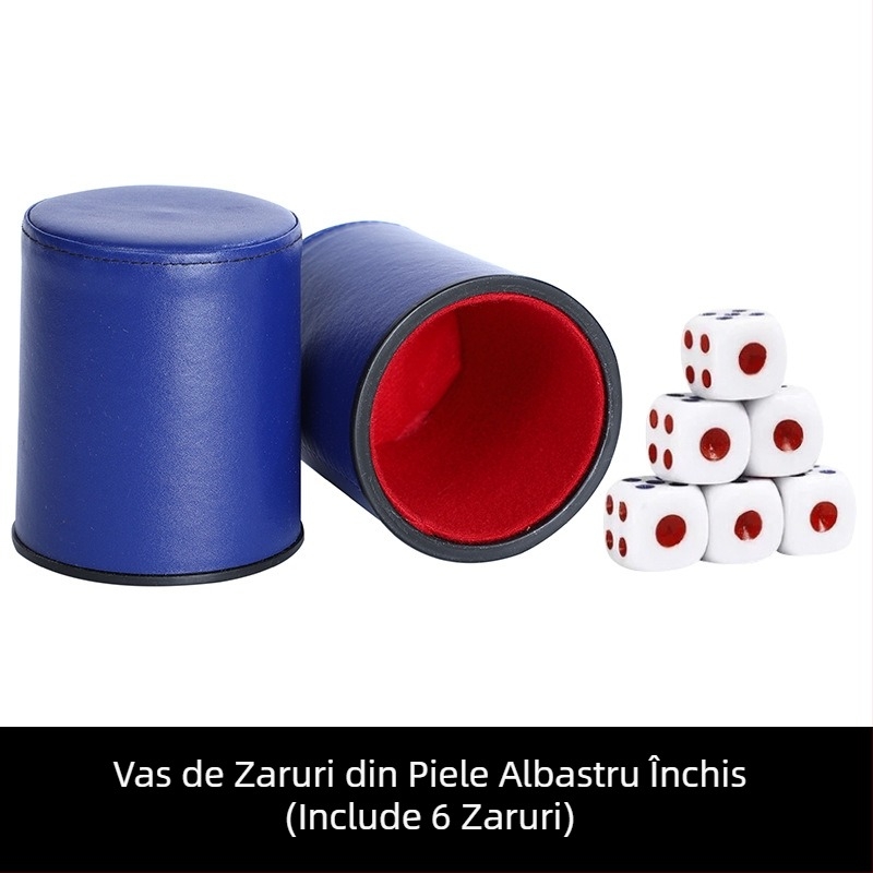 Set de cupe pentru zaruri din piele, interior căptușit cu fleece, margini rotunjite, cutie cu 100 de bucăți, pentru șah și jocuri de cărți