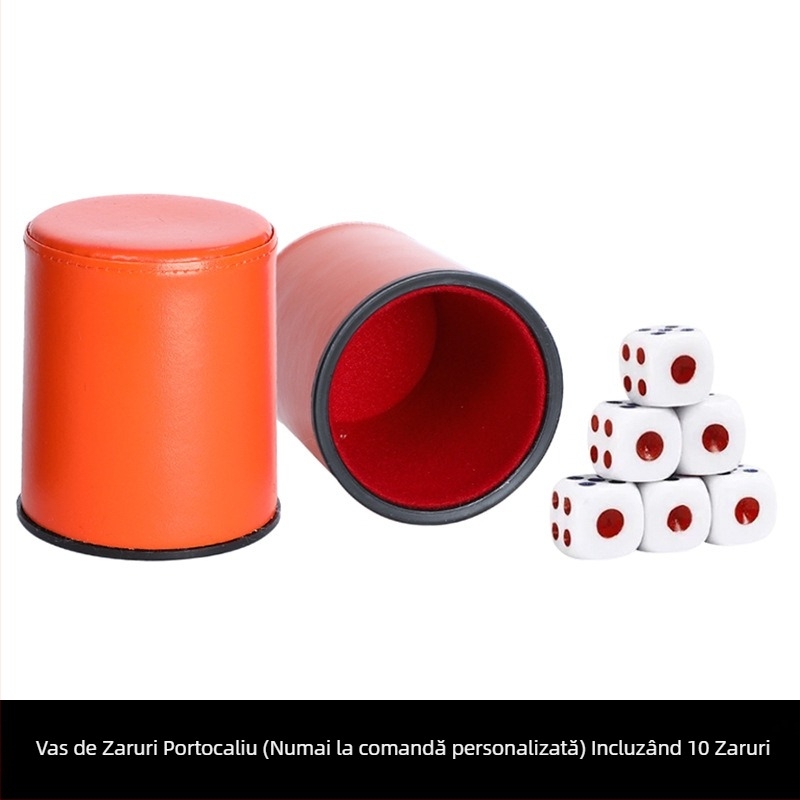 Set de cupe pentru zaruri din piele, interior căptușit cu fleece, margini rotunjite, cutie cu 100 de bucăți, pentru șah și jocuri de cărți