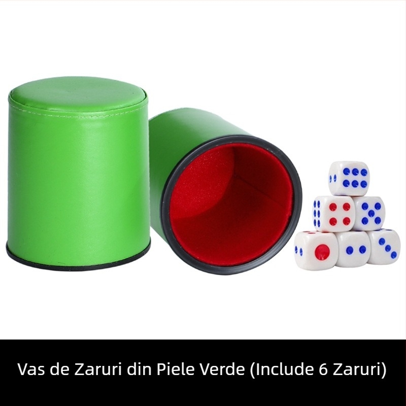 Set de cupe pentru zaruri din piele, interior căptușit cu fleece, margini rotunjite, cutie cu 100 de bucăți, pentru șah și jocuri de cărți