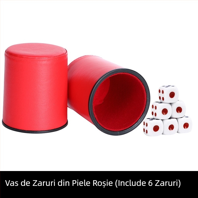 Set de cupe pentru zaruri din piele, interior căptușit cu fleece, margini rotunjite, cutie cu 100 de bucăți, pentru șah și jocuri de cărți