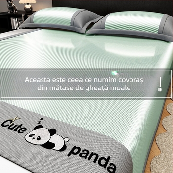 Covoraș de pat din fibră chimică, senzație ice silk, cu două fețe, stil minimalist modern, lavabil la mașină, țesătură imprimată, utilizare dublă vară-iarnă.