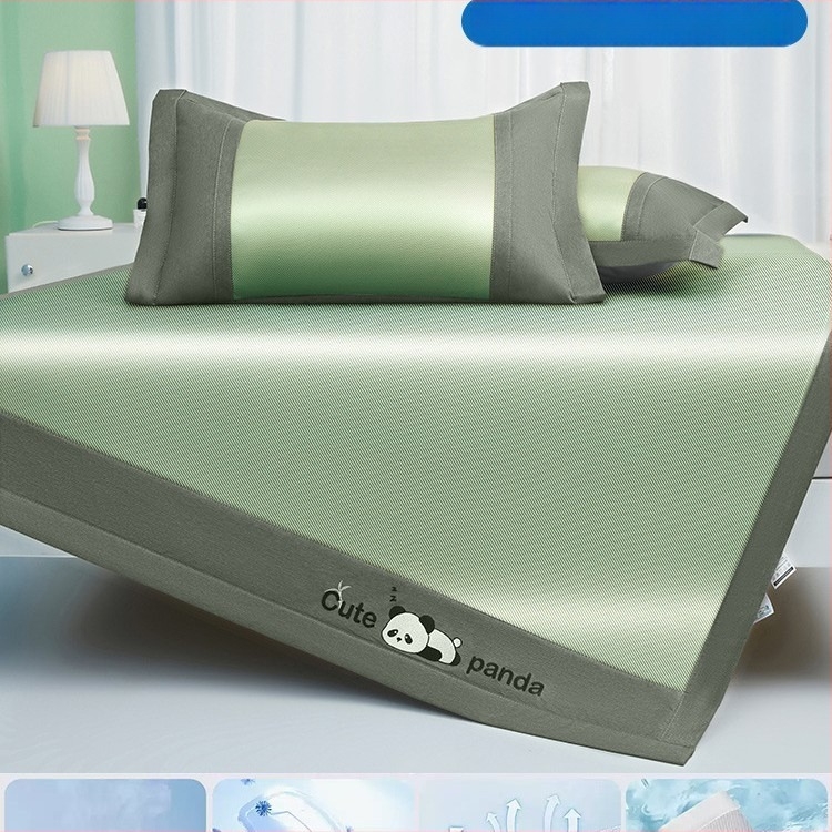 Covoraș de pat din fibră chimică, senzație ice silk, cu două fețe, stil minimalist modern, lavabil la mașină, țesătură imprimată, utilizare dublă vară-iarnă.