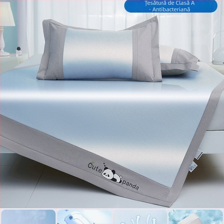 Covoraș de pat din fibră chimică, senzație ice silk, cu două fețe, stil minimalist modern, lavabil la mașină, țesătură imprimată, utilizare dublă vară-iarnă.