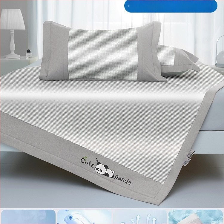 Covoraș de pat din fibră chimică, senzație ice silk, cu două fețe, stil minimalist modern, lavabil la mașină, țesătură imprimată, utilizare dublă vară-iarnă.