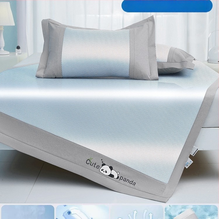 Covoraș de pat din fibră chimică, senzație ice silk, cu două fețe, stil minimalist modern, lavabil la mașină, țesătură imprimată, utilizare dublă vară-iarnă.