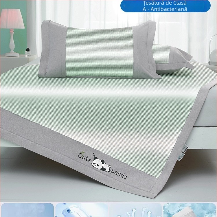 Covoraș de pat din fibră chimică, senzație ice silk, cu două fețe, stil minimalist modern, lavabil la mașină, țesătură imprimată, utilizare dublă vară-iarnă.